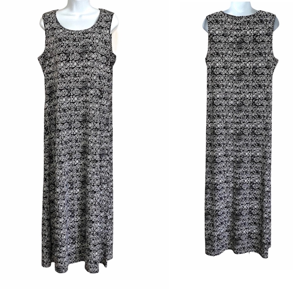 Black White Sleeveless Midi Maxi Dress Size PM Summer Vacation Travel